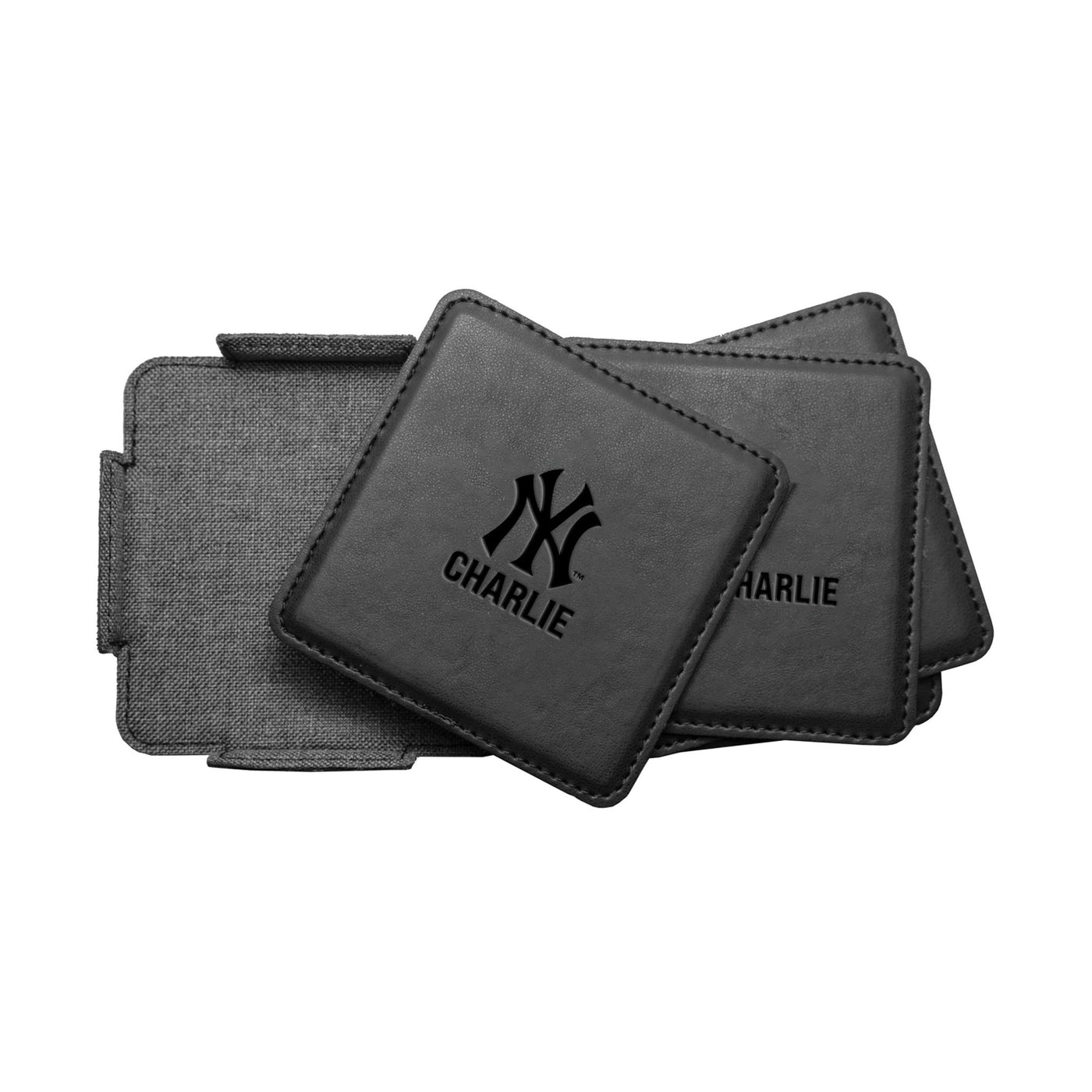 NY Yankees Personalized Leatherette Coaster Set - Logo Brands