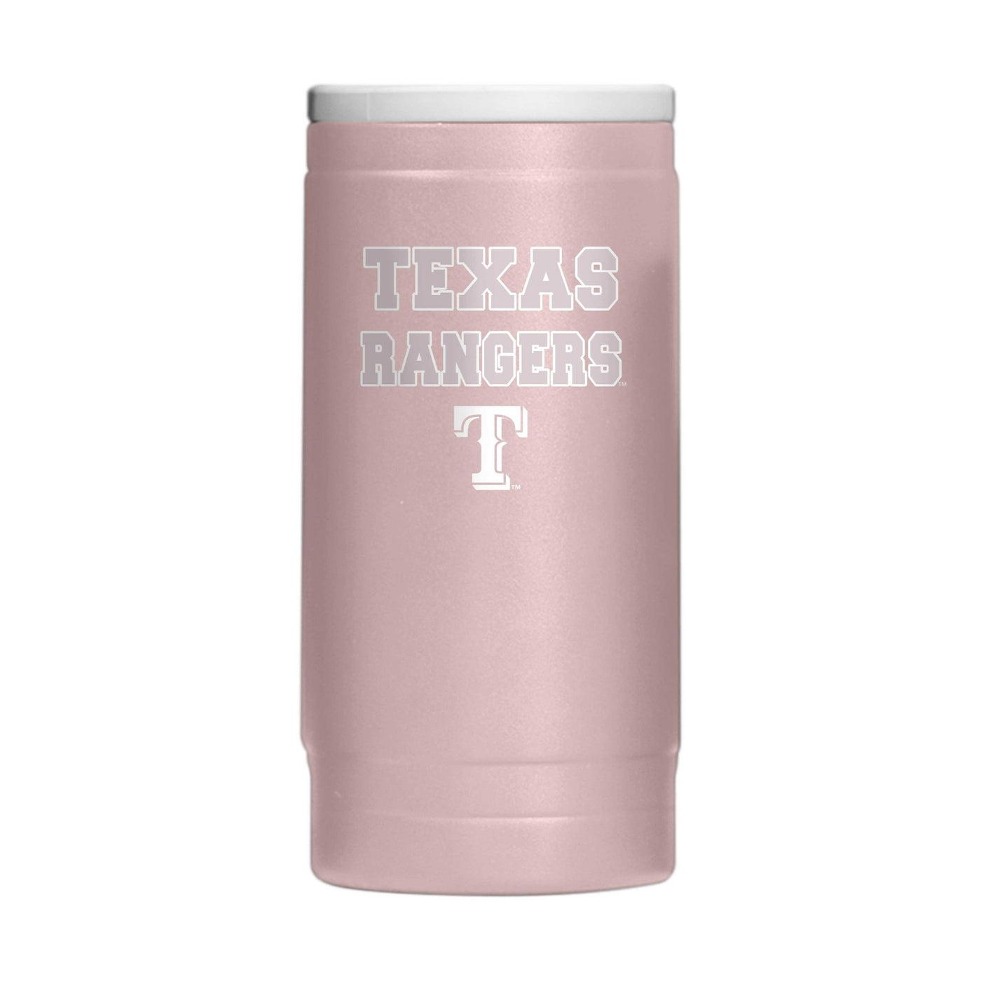 Texas Rangers Stencil Powder Coat Slim Can Coolie - Logo Brands