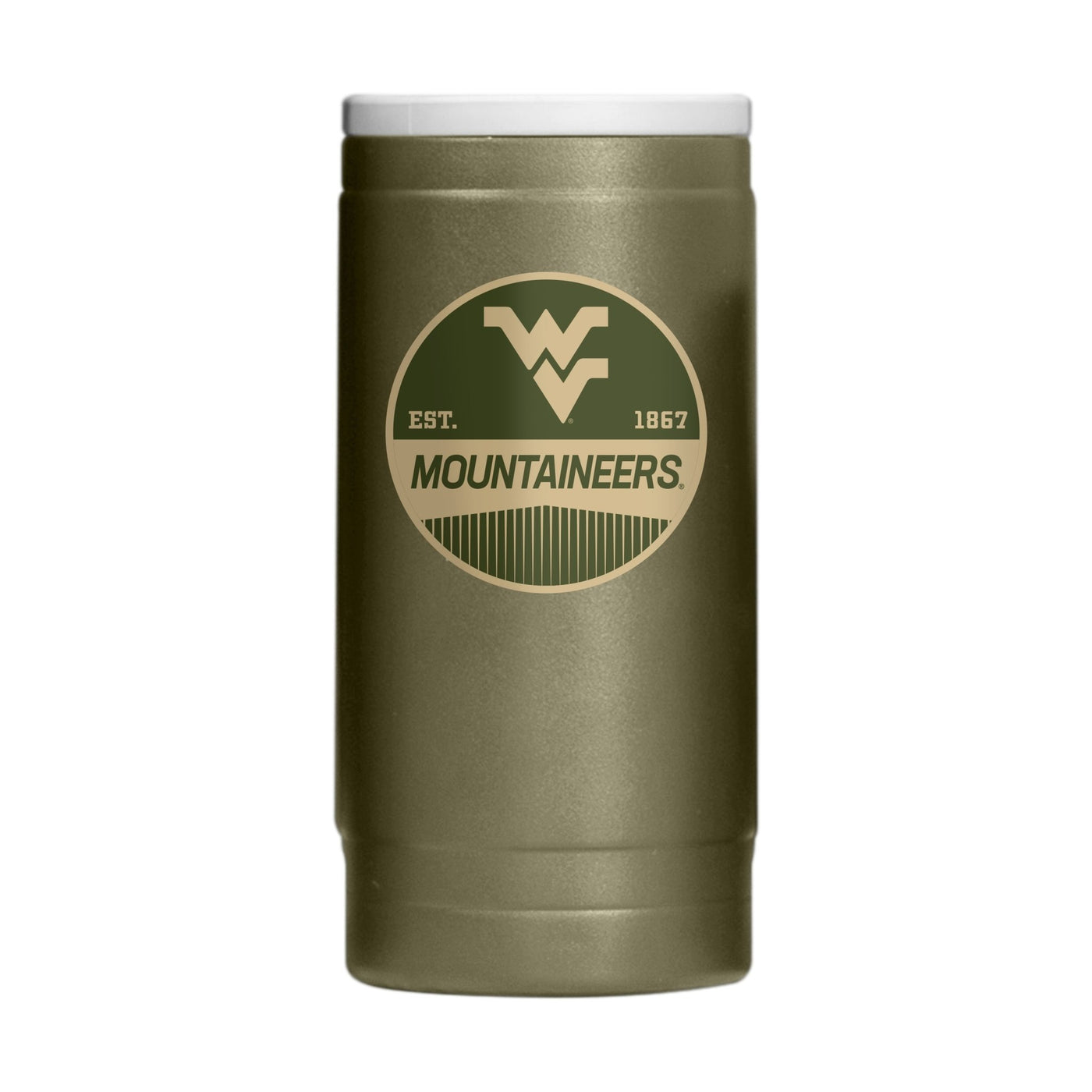 West Virginia Badge Powder Coat Slim Can Coolie - Logo Brands