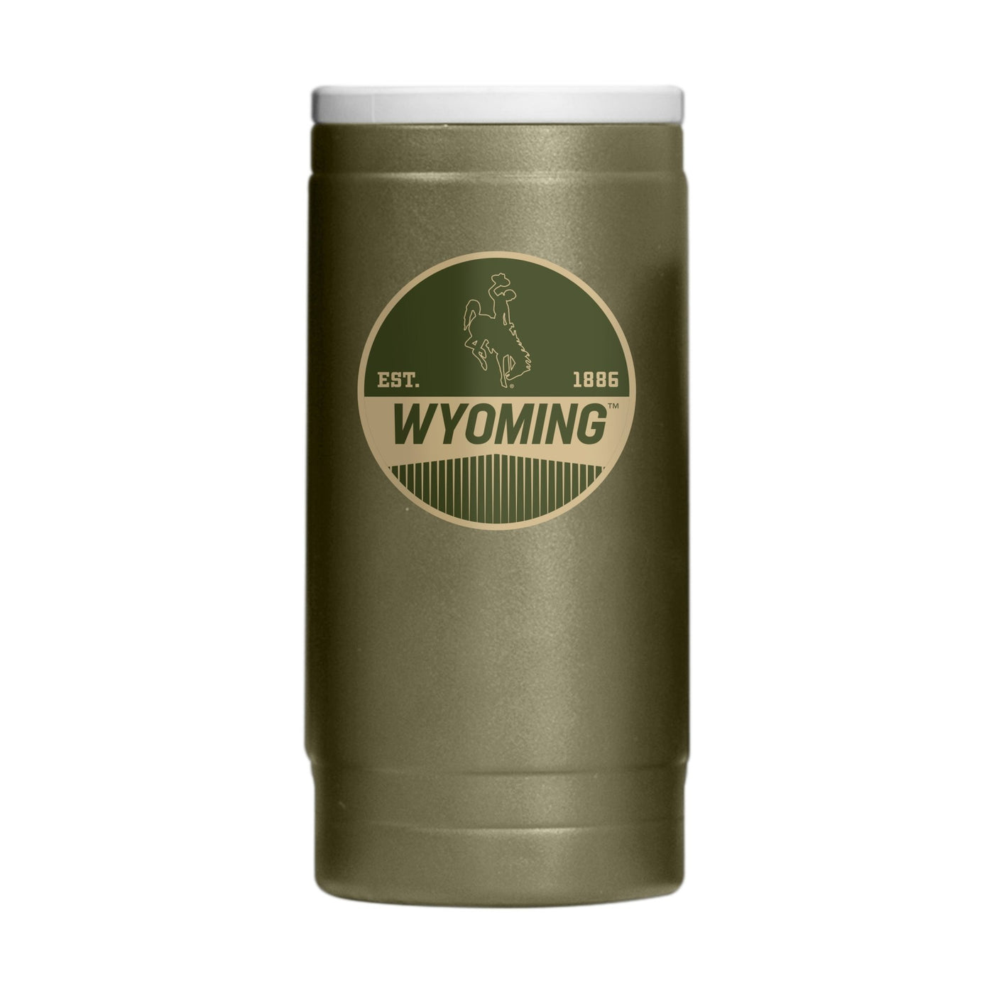 Wyoming 12oz Olive Badge Powdercoat SlimCan Coolie - Logo Brands